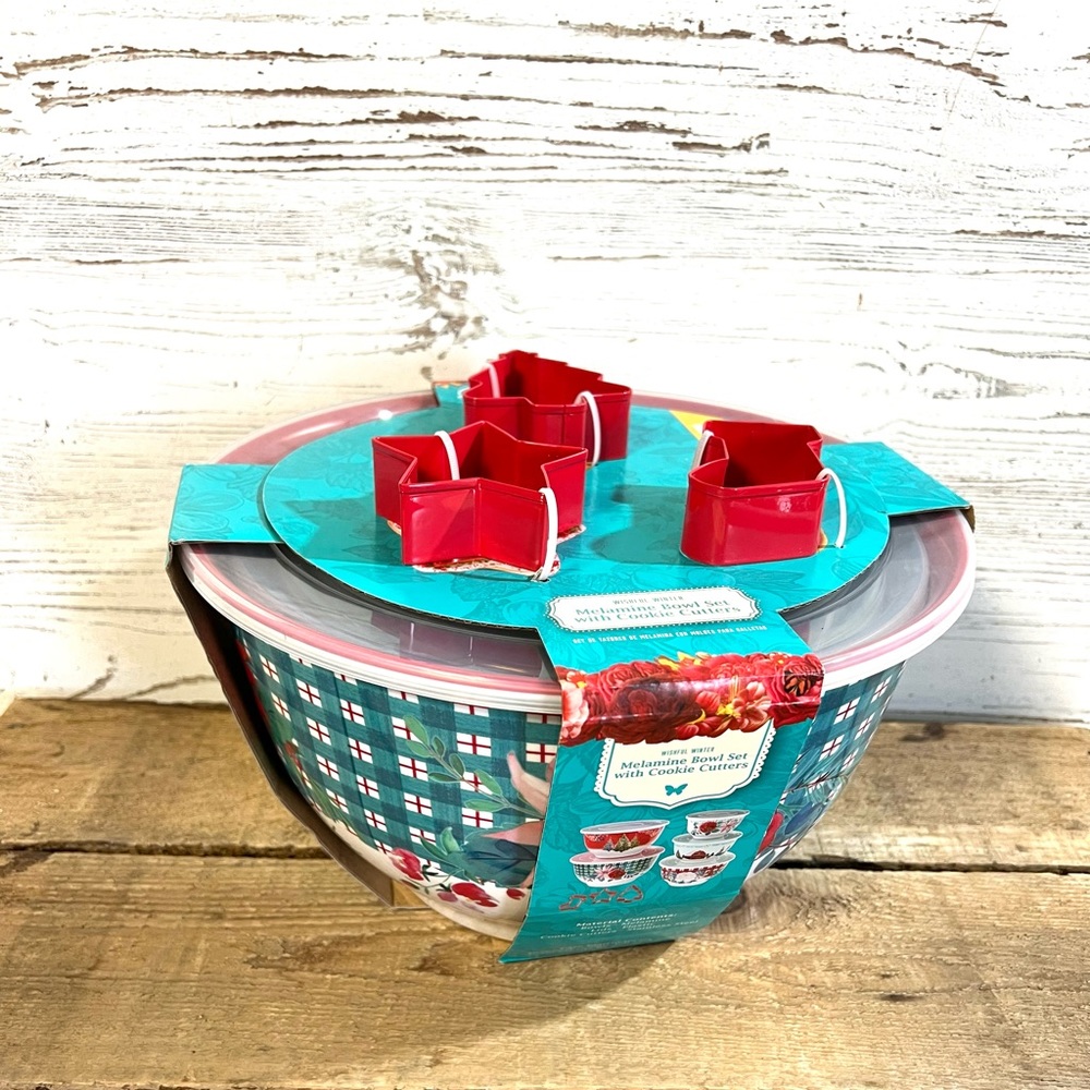 The pioneer woman melamine bowl set 13 piece wishful winter cookie cutters new
